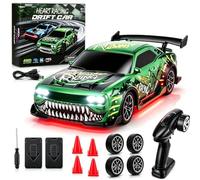 Mini Coche Teledirigido 1:24 RC Drift Car con Iluminación LED, 4WD 20 km/h | 2 Baterías USB-C & 2 Juegos de Neumáticos (Carrera/Drift), para Niños & Adultos, Coche de Carreras 2,4 GHz con Alcance de 80m