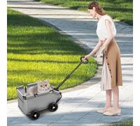 Mini cochecito plegable para mascotas pequeñas, placa base de PVC reforzada y gruesa, hebilla de seguridad antidesenganche + bolsa de almacenamiento + barra de carro giratoria/gris