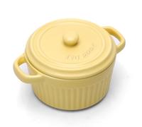 Mini cocotte con tapa, Cacerola Fuente para horno de cerámica con 2 asas, Moldes redondos con tapa para soufflé, lasaña, crème brûlée, postres, aptos para microondas y horno (Amarillo, L-400ml-1pc)