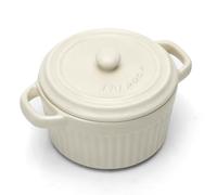 Mini cocotte con tapa, Cacerola Fuente para horno de cerámica con 2 asas, Moldes redondos con tapa para soufflé, lasaña, crème brûlée, postres, aptos para microondas y horno (Blanco, L-400ml-1pc)