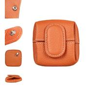 Mini Coin Purse,Top Grain Leather Small Wallet,Women Solid Color Keys Earphone Storage Bag,Change Pouch for Daily Use (Orange)