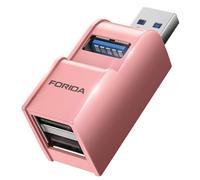 Mini concentrador USB rosa, divisor USB de 3 puertos 1 en 3 salidas, expansor de puerto USB para portátil
