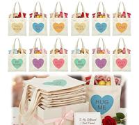 Mini Conversation Heart Canvas Bags,6/12 PCS Adorable Reusable Heart Canvas Tote Bags,Love Messages Valentines Gift Bag (12PCS)