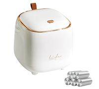 Mini Countertop Trash Can with 5 Rolls of Trash Bags, Waste Can with Press Type Lid, 0.5 Gallon/1.5 Liter Wastebasket Trash Can Dispenser, Mini Bin for Bathroom Vanity,Coffee Table (White)