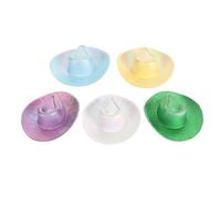 Mini Cowboy Hats 5Pcs Cute Decorative Miniature Dollhouse Hats for Pet Wine Bottle Party Decorations Polyester 2.6inch Diameter