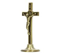 Mini Crucifijo Cruz de Pared,1.9 X 2 X 4.7 Pulgadas Cruces Católicas de Metal de Aleación de Zinc Hechas a Mano con Base Extraíble Crucifijo de Pie para Decoración de Pared de Mesa (Color Cobre)