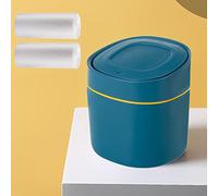 Mini cubo de basura de plástico con tapa - 2 L Pop Up papelera para tocador de baño, escritorio, mesa o mesa de café - Deseche las rondas de algodón, esponjas de maquillaje, pañuelos (azul marino)