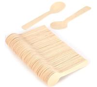 Mini Cuchara de Madera, 100 Unidades Cucharas Naturales Redondeadas para Helado, Té, Postre y Miel con Diseño Suave de 10cm para Cocina, Restaurantes y Fiestas