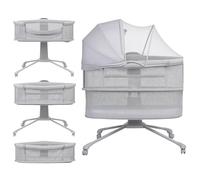 Mini Cuna Multifuncional para Bebé 4 en 1: Moisés, Minicuna Colecho, Parque de Juegos | Colchón Lavable, Balanceo Automático, Conectividad Smart y Capota con Mosquitera (Gris Oscuro)