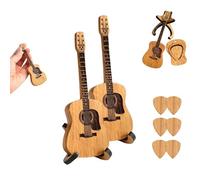 Mini Cute Edition Wooden Guitar Plectrum Case, Wooden Pick Storage Box with 3 Plectrums, Guitarists, Accessory Gift for Guitarists and Music Lovers (2PCS)
