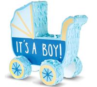 Mini decoración de cochecito de bebé azul (6.3 x 7 pulgadas) - Paquete de 1 | Diseño encantador, perfecto para baby shower, revelación de género y decoración de guardería