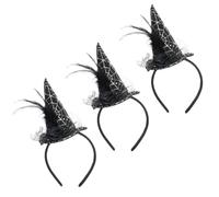 Mini diadema de sombrero de bruja, paquete de 5, sombrero de bruja negro con plumas, rosa, red y diseño de telaraña plateada, accesorio perfecto para disfraz de Halloween para mujer