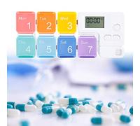 Mini dispensador electrónico de recordatorio de temporizador de píldoras, organizador semanal de píldoras, tableta semanal portátil, tableta, píldoras, caja de almacenamiento de dulces( iris)
