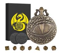 Mini DND Dados Set con carcasa de reloj de bolsillo Steampunk, 7 piezas de metal poliédrico D&D, regalo DND con caja de regalo, RPG, MTG, juego de rol, juego de mesa, cubo de bronce