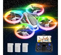 Mini Drone para Niños con Camara 1080P, Drone Quadcopter con Luces de Colores y 3 Baterías, Automático, Modo sin Cabeza, 3D Flip, Dron Juguete Regalo para Niños y Principiantes