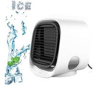 Mini Enfriador de Aire, Aire Acondicionado Portátil, 3 en 1 Mini Ventilador Humidificador, USB Air Cooler con 7 Colores Luces Tanque de agua de 300ml, 3 Velocidades, para Hogar Oficina Acampada,Blanco