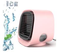 Mini Enfriador de Aire, Aire Acondicionado Portátil, 3 en 1 Mini Ventilador Humidificador, USB Air Cooler con 7 Colores Luces Tanque de agua de 300ml, 3 Velocidades, para Hogar Oficina Acampada,Rosado