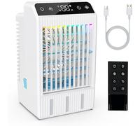 Mini Enfriador de Aire, Aire Acondicionado Portátil con 1000ML Tanque, Climatizadores Evaporativos Función de Frío y Humidificación, Enfriador de Aire para Hogar Oficina (Blanco)