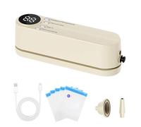 Mini envasadora al vacío, envasadora portátil, 3 niveles de temperatura, selladora de film para alimentos con 5 bolsas, 2 adaptadores inflador y 1 adaptador de succión de aire para mantener frescos