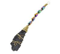 Mini escoba de bruja negra de cristal curativo natural, accesorios hechos a mano, decoración de Halloween, fiesta W8V0