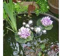 Mini estanque completo para estanque, miniestanque, decoración con 2 nenúfares, flores artificiales, 6 bolas de natación para mini estanque, bañera de zinc para brujería de jardín