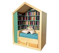 Mini Estantería Casa en miniatura 200 libros 2 cojines | Juguete de Estantería Pequeña Decoración de Escena de Libros 200 Libros Pequeños 2 Cojines para Niños, Adultos, Salón,