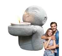 Mini estatua de Buda - 9 x 8,8 x 5,5 cm, figura de resina de monje, portavelas de té, decoración para mesa, escritorio, estante de encimera, decoración estética de habitación, estatua