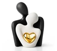 Mini Estatuilla Romántica de Pareja, Pequeña Estatua de Porcelana Romántica de Corazón para Pareja y Figuras de Amor, Moderna Escultura de Regalo para Aniversario de Boda (Blanco+Negro, 12cm)