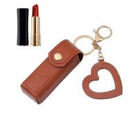 Mini estuche de lápiz labial, estuche de cuero para pintalabios, soporte de maquillaje, organizador de lápiz labial de piel sintética con colgante de amor para Año Nuevo, aniversario, lápiz labial y