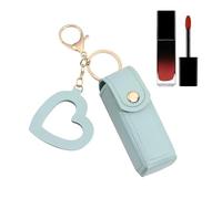 Mini estuche para pintalabios, portátil, de piel sintética, organizador de | maquillaje de viaje con colgante de amor, soporte para pintalabios, perfume, esmalte de uñas, maquillaje diario, azul claro