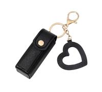 Mini estuche para pintalabios, portátil, de piel sintética, organizador de | maquillaje de viaje con colgante de amor, soporte para pintalabios, perfume, esmalte de uñas, maquillaje diario, Negro