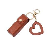 Mini estuche para pintalabios, portátil, de piel sintética, organizador de | maquillaje de viaje con colgante de amor, soporte para pintalabios, perfume, esmalte de uñas, maquillaje diario, marrón