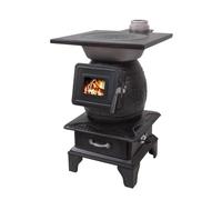 Mini estufa de leña de hierro fundido con ventana de observación y cajón de eliminación de polvo para cocinar y calentar en interiores en casas pequeñas y cobertizos