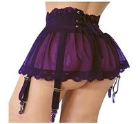 Mini Falda con Liguero Sexy con Tanga, Mujer Liguero Malla Transparente con 4 Clips, Lenceria Ropa Interior Ligas Encaje Cintura Alta 2 Piezas, Minifalda + Bragas Cada día