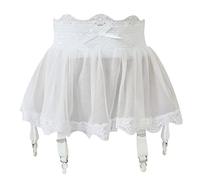 Mini Falda con Liguero Sexy con Tanga, Mujer Liguero Malla Transparente con 4 Clips, Lenceria Ropa Interior Ligas Encaje Cintura Alta Casual