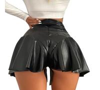 Mini falda de cintura alta plisada con volantes dobladillo de cadera corta plisado Skort Club Pantalones cortos Moda Streetwear, Negro , S