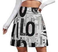 Mini Falda Mujer - Falda Corta Sexy De Cintura Alta, Detalles Arte Abstracto Y Collage Texto Periódico, Verano Y Otoño, Tallas Grandes S-4Xl, Blanco