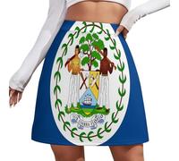 Mini Falda Mujer - Falda Corta Sexy De Cintura Alta, Detalles Tema Patriótico Y Bandera De Belice, Verano Y Otoño, Tallas Grandes S-4Xl, Belice