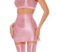 Mini Faldas Brillantes de Mujeres, Sexy con la Falda lápiz Alta Alta de Cintura, Faldas Cortas Cadera Lisa Ajuste Delgada, Elastic Wet Look Neon Falda Caliente para Fiesta de Clubes nocturnos