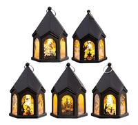 Mini farol decorativo con velas LED parpadeantes seguras, forma hexagonal, portátil con anillo de metal para colgar, perfecto para fiestas de boda y decoraciones de Halloween
