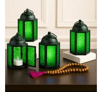 Mini Farol marroquí de Metal pequeño de 4,5 Pulgadas, portavelas Decorativo para centros de Mesa, decoración Interior del hogar, Patio al Aire Libre, Bodas, Verde, Juego de 4