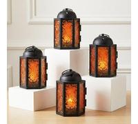 Mini Farol marroquí de Metal pequeño de 4,5 Pulgadas, portavelas Decorativo para centros de Mesa, decoración Interior del hogar, Patio al Aire Libre, Bodas, ámbar, Juego de 4