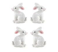 Mini Figuras de Conejos de Pascua, Set de 4: decoración Primavera pequeña, Adornos Blancos Interiores, figuritas Pascua Miniatura, Regalo Nido Pascual, conejitos Decorativos, 3,5 cm
