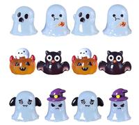 Mini figuras de resina de Halloween, 12 piezas que brillan en la oscuridad, figuras de fantasmas, lindos animales pequeños de resina, pequeñas decoraciones de fantasmas para Halloween, micropais.