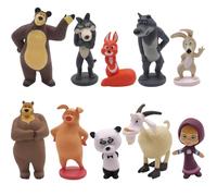 Mini Figurines de Dibujos Animados,10 Piezas Masha Figuras Set, Modelos De Animación De Dibujos Animados Decoración De La Fiesta De Cumpleaños Infantil