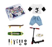 Mini Finger Skateboard Set - Improve Coordination, Creativity | Complete Finger Toys With Pants Shoes Tools | For Kids Teens Who Love Skateboarding, Includes Alloy Scooter, Disassembly Kit, Soft Ru