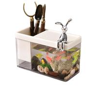 Mini Fish Tank for Betta - Clear Desktop Aquarium | Small Fish Bowl Organizer for Betta Fishes, Shrimp, Crabs, and Small Creatures, Ideal for Home, Decorative Use, 17.1x8x10.5cm Creamy White Black