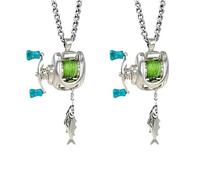 Mini Fishing Necklace with Rotating Handle and Moving Line Guide - This Fishing Reel Ring Style Piece Acts as a Retractable Fishing Reel Keychain for Daily Use (2pcs)