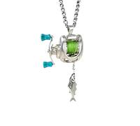 Mini Fishing Necklace with Rotating Handle and Moving Line Guide - This Fishing Reel Ring Style Piece Acts as a Retractable Fishing Reel Keychain for Daily Use (1pcs)