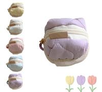 Mini Fluffy Bunny Pouch, Kawaii Mini Wallet Earphone Bag with Zipper, Soft Cotton Earphone Pouches Coin Purse, Soft Plush Bag (Perple)